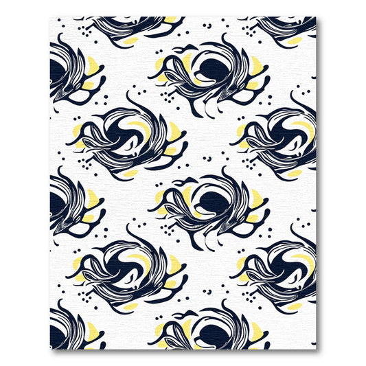 Navy Blue Yellow Abstract Swirl Rug