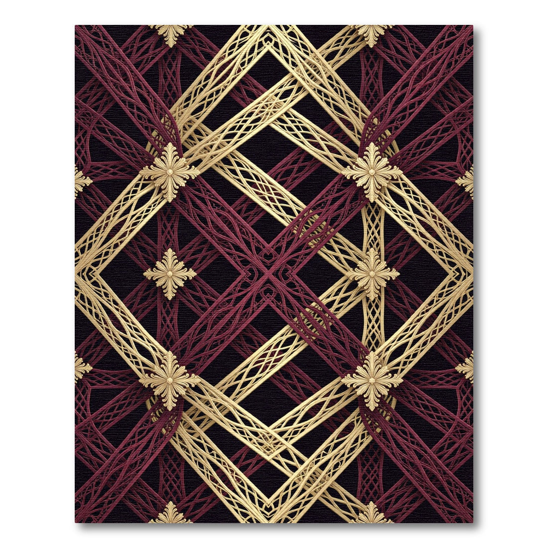Ornate Crimson Gold Interlocking Lattice Rug