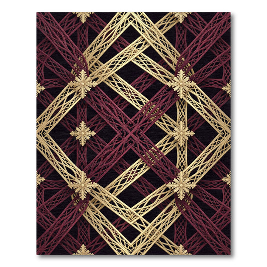 Ornate Crimson Gold Interlocking Lattice Rug