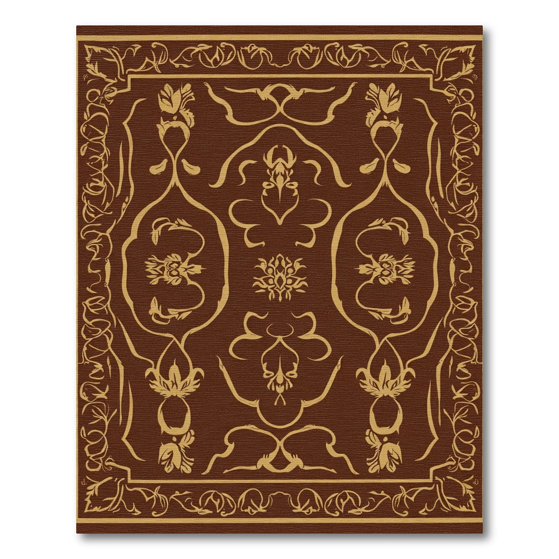 Rich Brown Golden Floral Scroll Rug