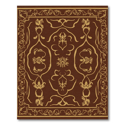 Rich Brown Golden Floral Scroll Rug