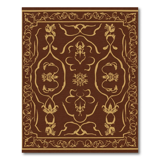 Rich Brown Golden Floral Scroll Rug