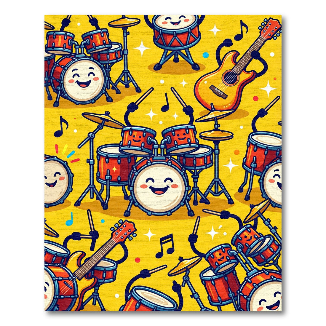 Playful Smiling Drums Guitars Notes Rug
