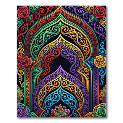 Vibrant Floral Arches with Ornate Swirls Rug