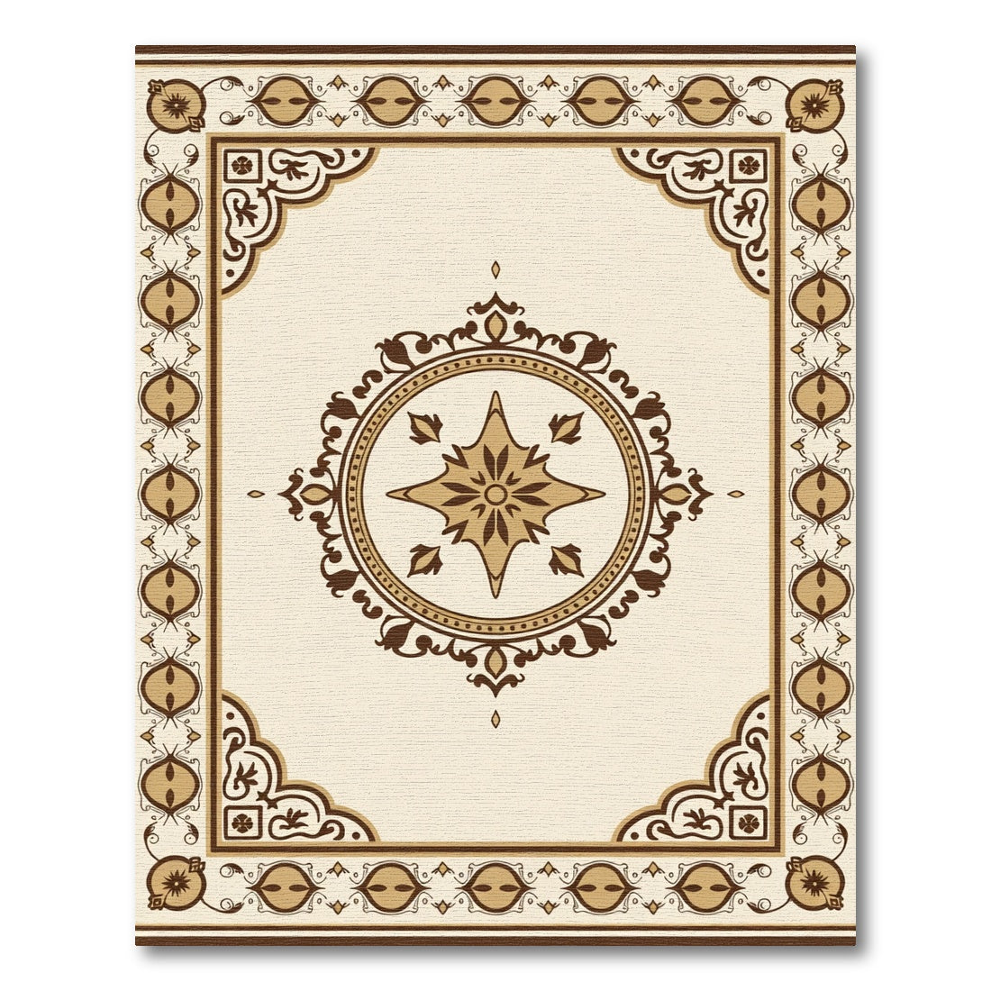 Earthy Brown Classic Medallion Border Rug