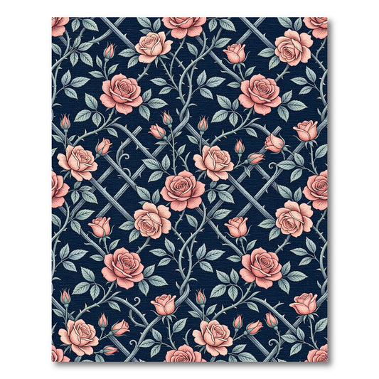 Vintage Pink Rose Trellis Navy Botanical Rug