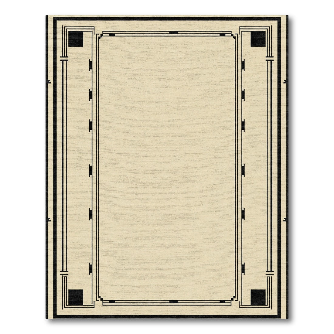 Geometric Black and Beige Border Rug