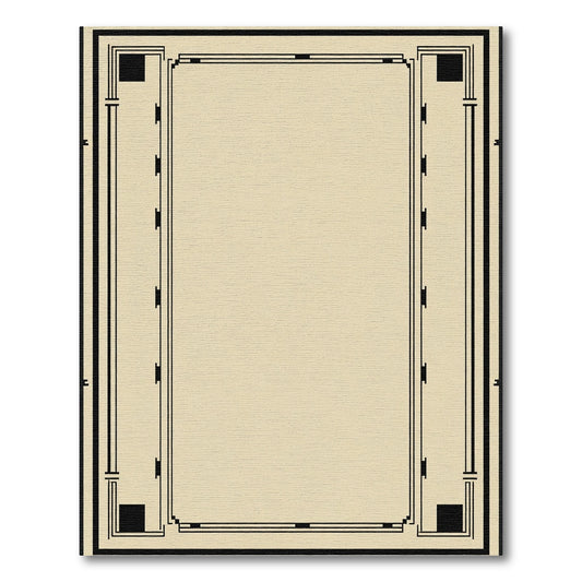 Geometric Black and Beige Border Rug