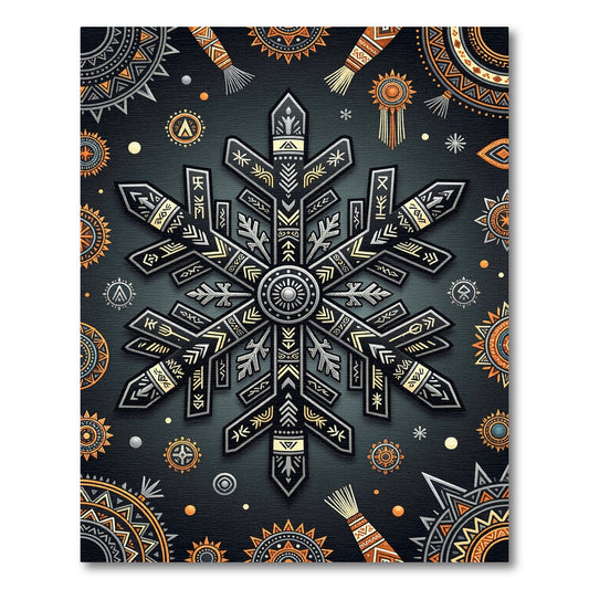 Tribal Charcoal Geometric Snowflake Medallion Rug