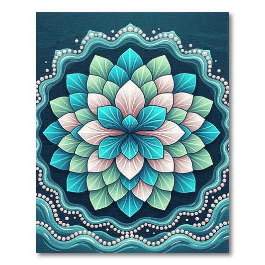 Teal Floral Lotus Medallion Rug