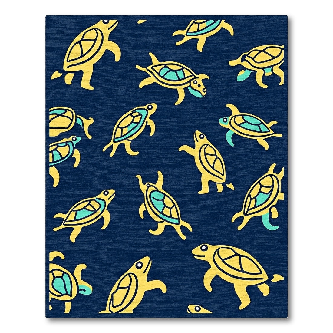 Yellow Turtle Navy Blue Motif Rug
