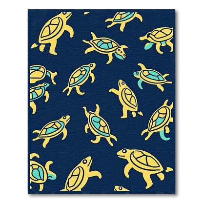 Yellow Turtle Navy Blue Motif Rug