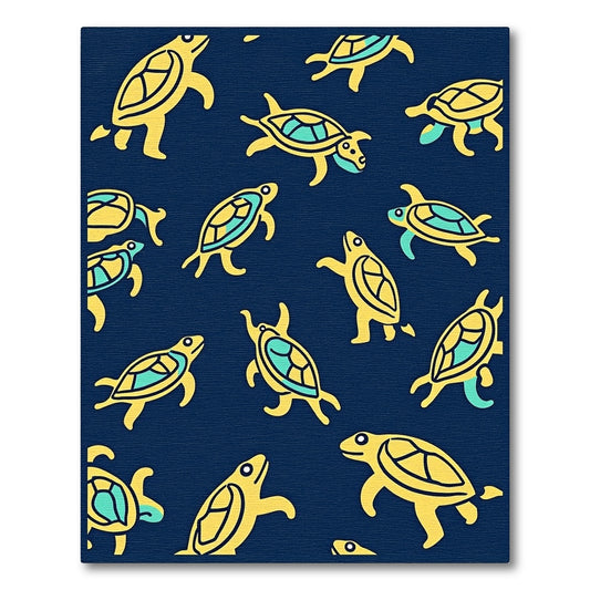 Yellow Turtle Navy Blue Motif Rug