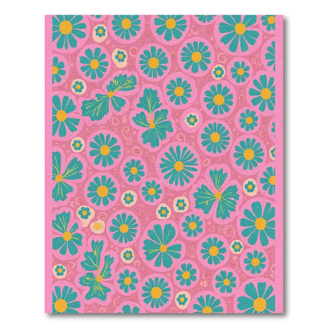 Pink Blooming Teal Yellow Floral Whimsical Rug