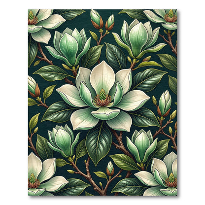 Elegant Cream Magnolia Botanical Art Rug