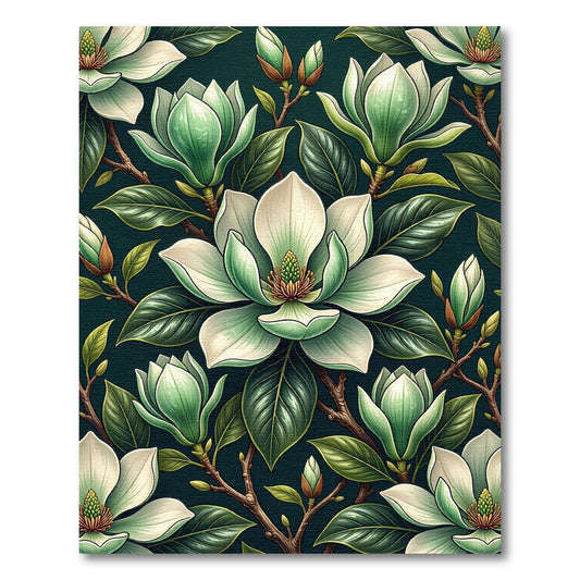 Elegant Cream Magnolia Botanical Art Rug