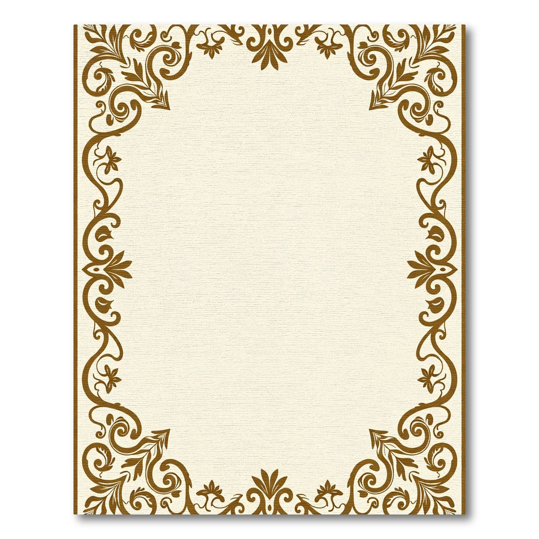 Rich Brown Floral Scroll Border Rug