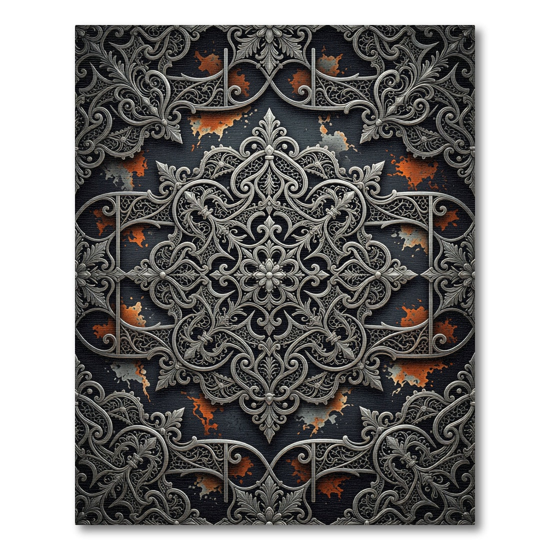 Ornate Silver Filigree Iron Medallion Rug