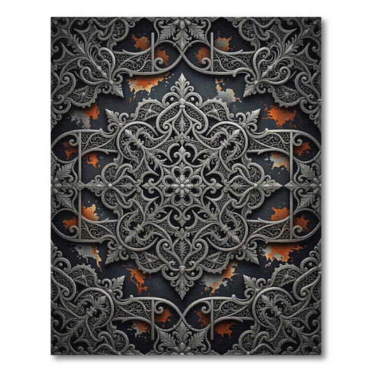 Ornate Silver Filigree Iron Medallion Rug