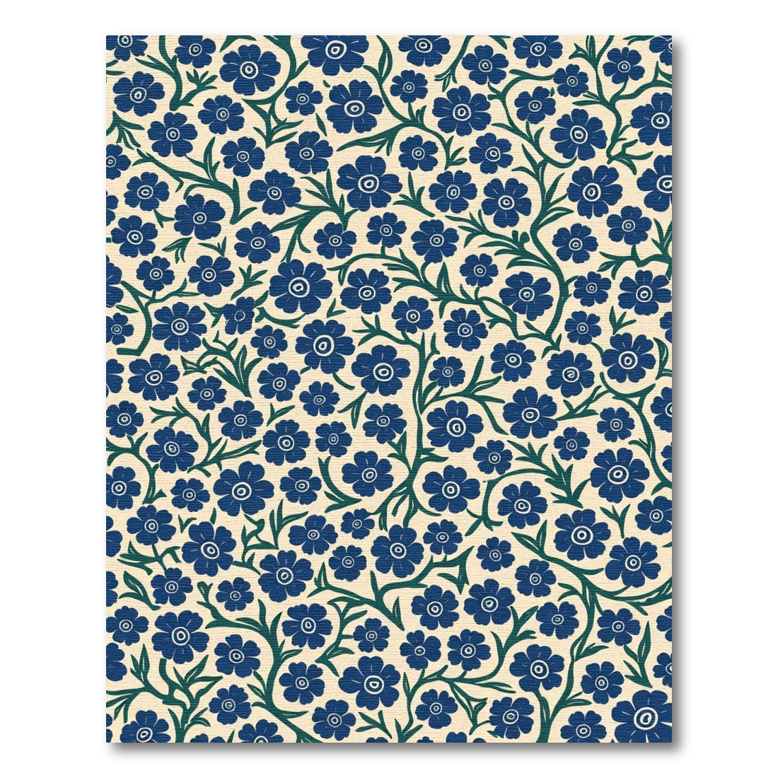 Navy Blue Floral Vine Garden Rug