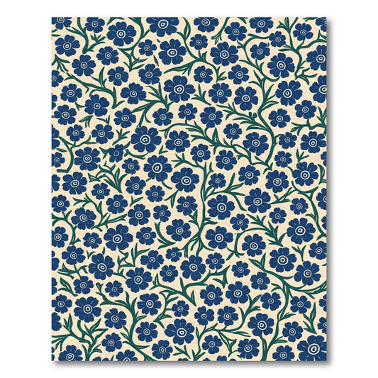 Navy Blue Floral Vine Garden Rug