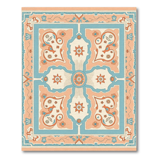 Coral Blue Vintage Floral Medallion Rug