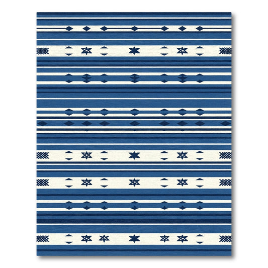 Navajo Blue Ethnic Stripe Star Rug