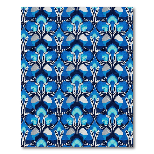Art Deco Cobalt Blue Geometric Scallop Rug