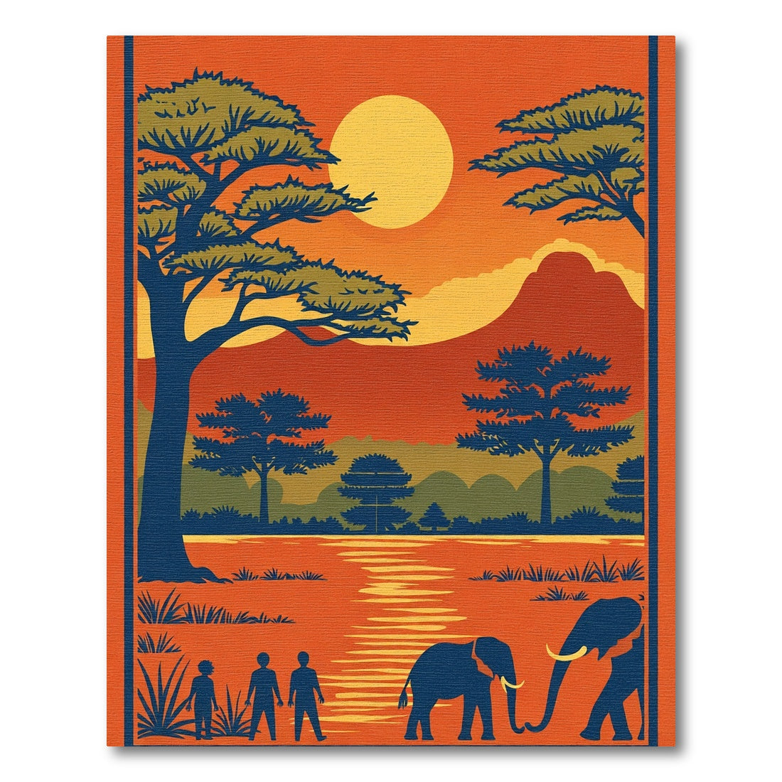 Vibrant Sunset Safari Elephant Landscape Rug