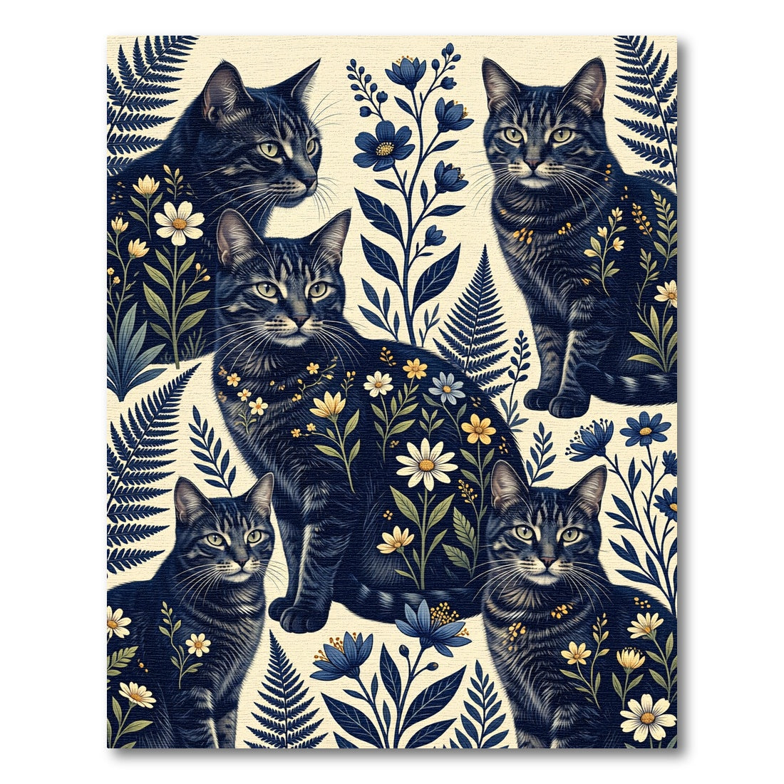 Mystical Navy Cat and Botanical Garden Rug