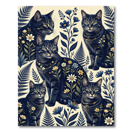 Mystical Navy Cat and Botanical Garden Rug