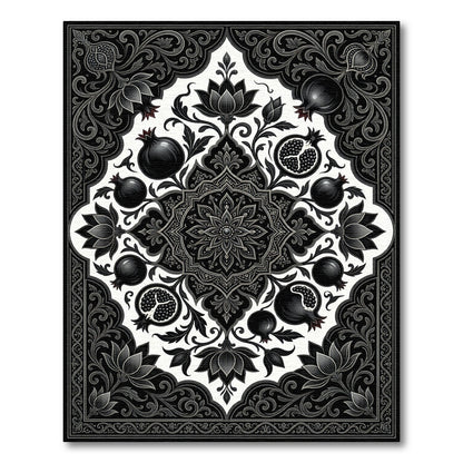 Black Pomegranate Floral Mandala Art Rug