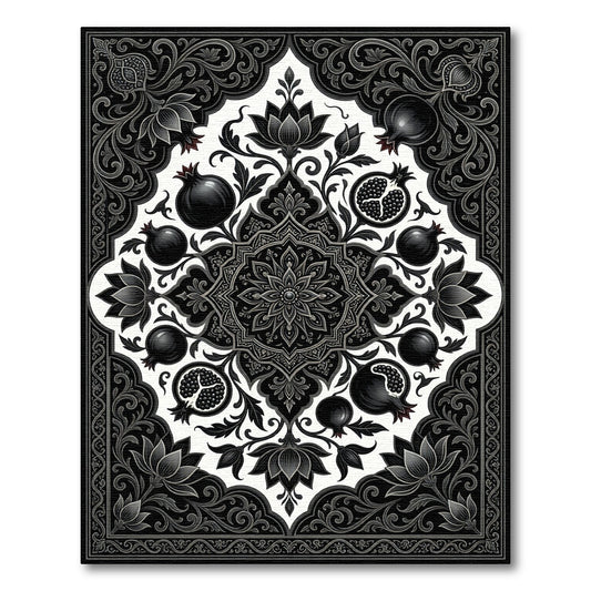 Black Pomegranate Floral Mandala Art Rug