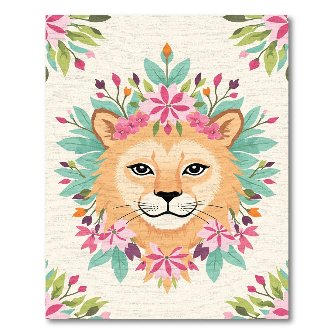 Whimsical Lion Floral Wreath Rug