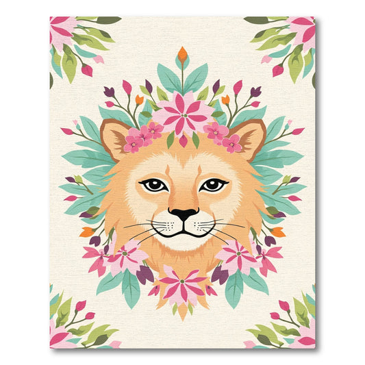 Whimsical Lion Floral Wreath Rug