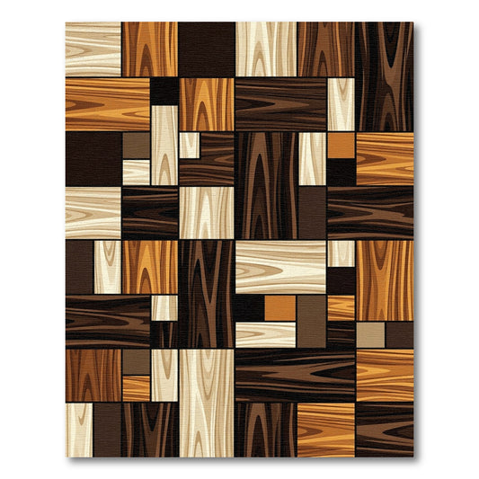 Rich Earthy Wood Grain Patchwork Rug