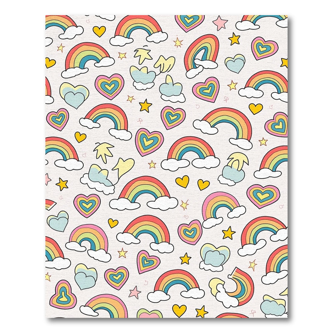 Whimsical Rainbow Hearts Stars Clouds Rug