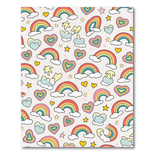 Whimsical Rainbow Hearts Stars Clouds Rug