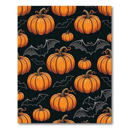 Spooky Pumpkin and Bat Halloween Illustration Rug