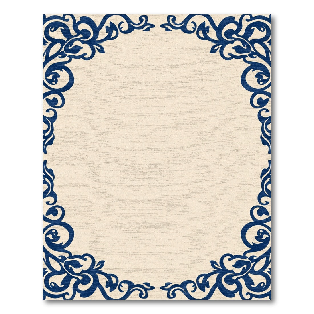 Navy Blue Ornate Scroll Border Rug