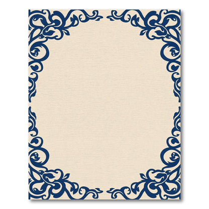 Navy Blue Ornate Scroll Border Rug
