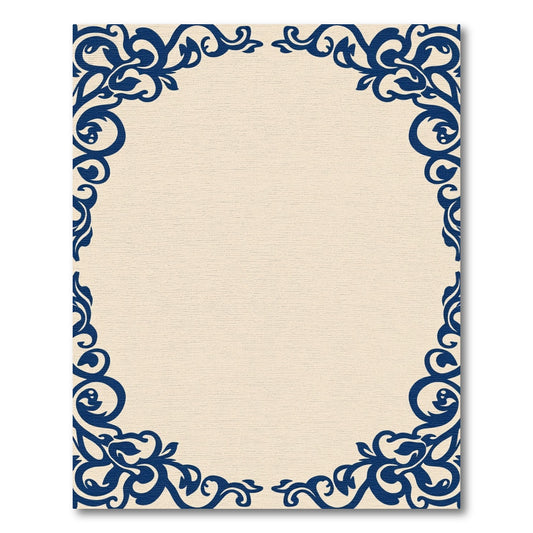 Navy Blue Ornate Scroll Border Rug