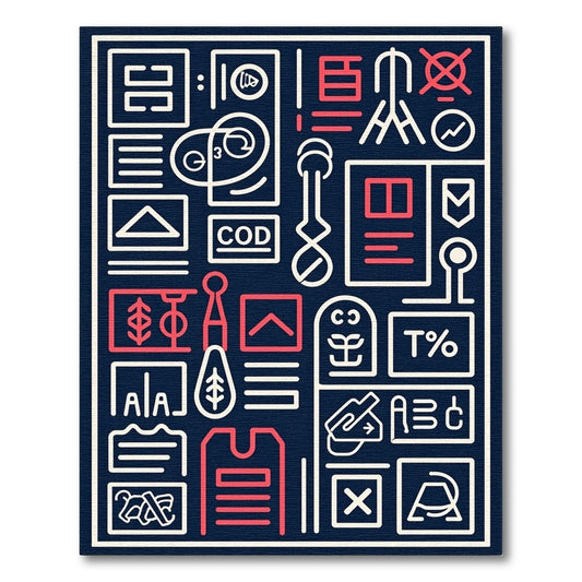 Blue White Red Graphic Symbols Rug