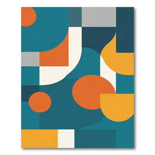 Teal Orange Geometric Circles Graphic Rug