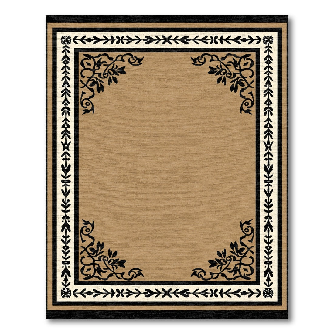 Brown Cream Black Ornate Floral Border Rug