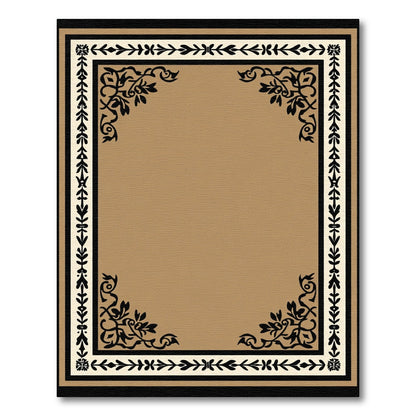 Brown Cream Black Ornate Floral Border Rug