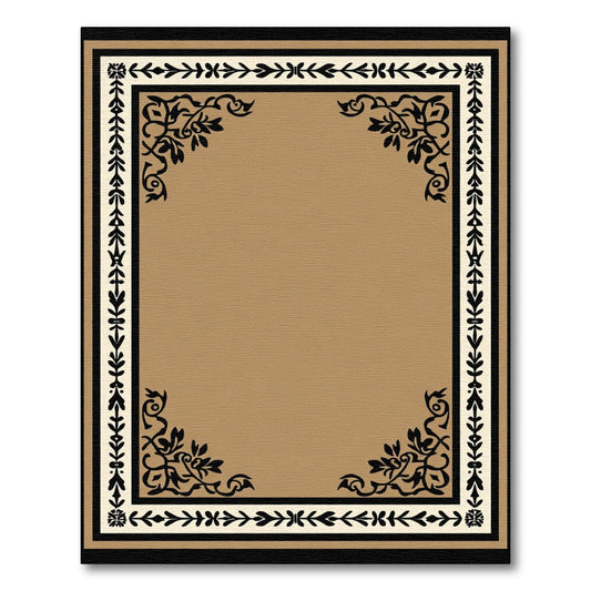 Brown Cream Black Ornate Floral Border Rug