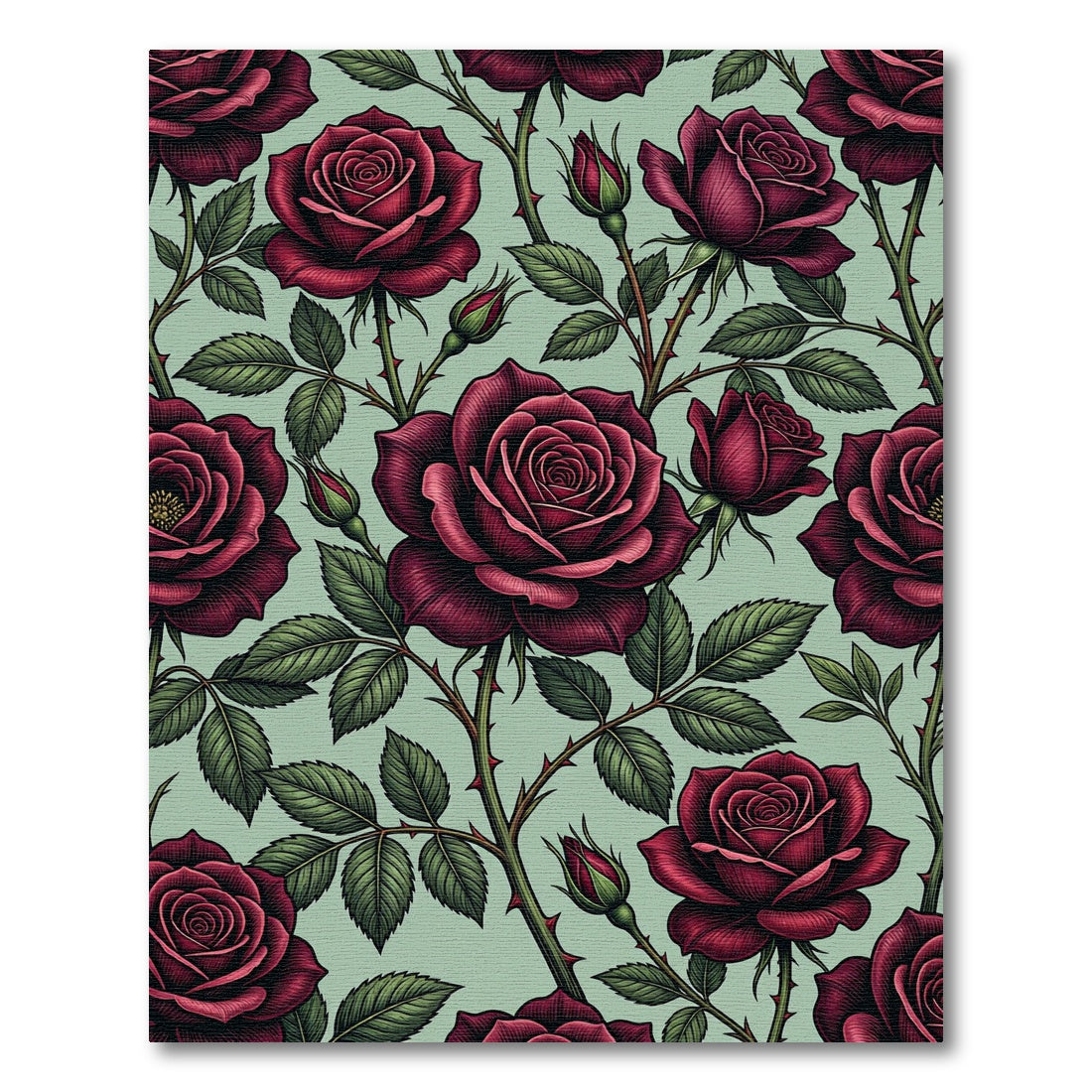 Gothic Deep Crimson Rose Botanical Rug