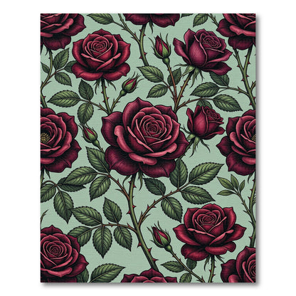 Gothic Deep Crimson Rose Botanical Rug