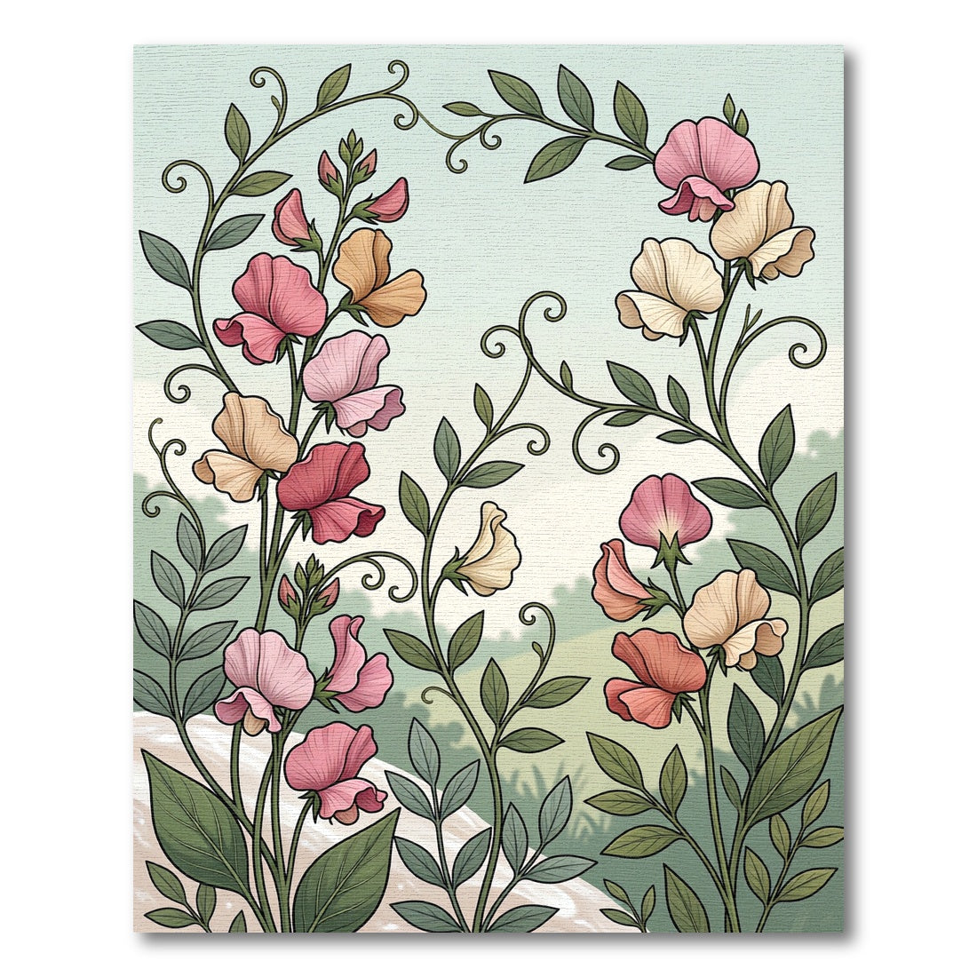 Coral Pink Yellow Floral Vine Rug